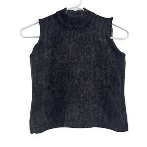 Vtg 90s Jone New York Womens Charcoal Gray Wool Animal Print Sleeveless Top M